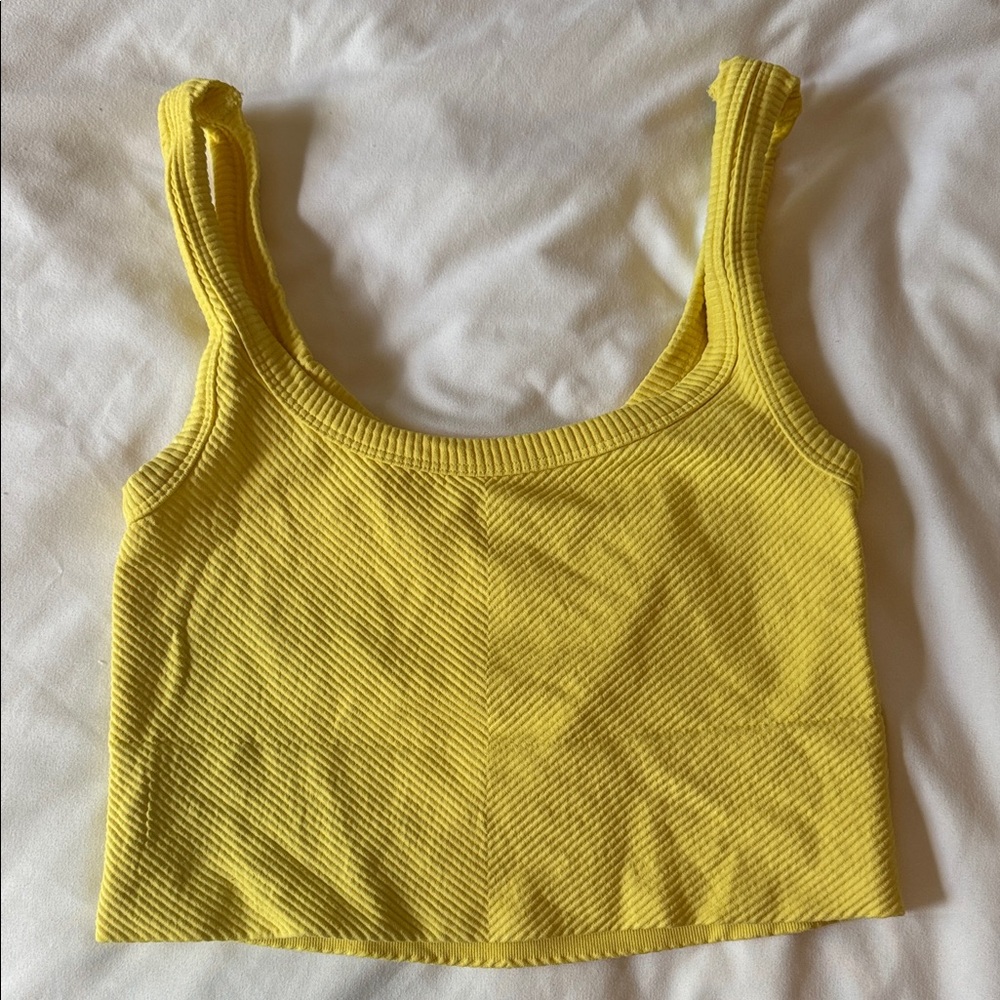 Nikibiki Sunny Yellow Ribbed Scoop Crop Tank